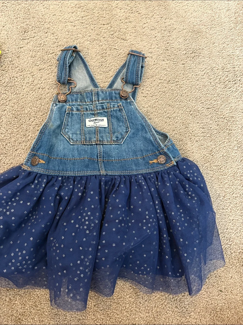 OshKosh B'gosh Blue Denim Tulle Skirt Overall Dress